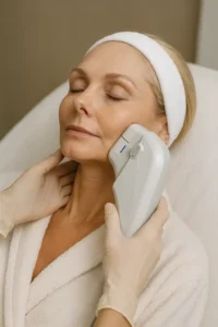 Woman receiving HIFU non surgical facelift treatment Beckton
