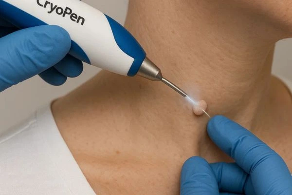Person receiving Cryotherapy skin tag removal Beckton