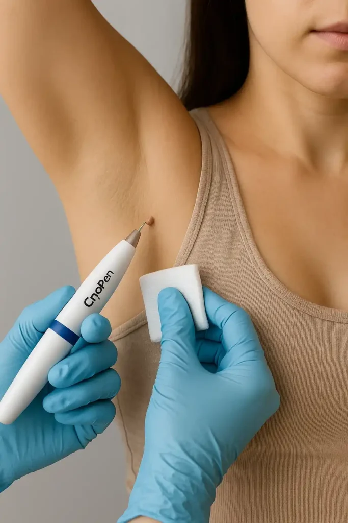 woman having cryopen to remove underarm skin tags Beckton